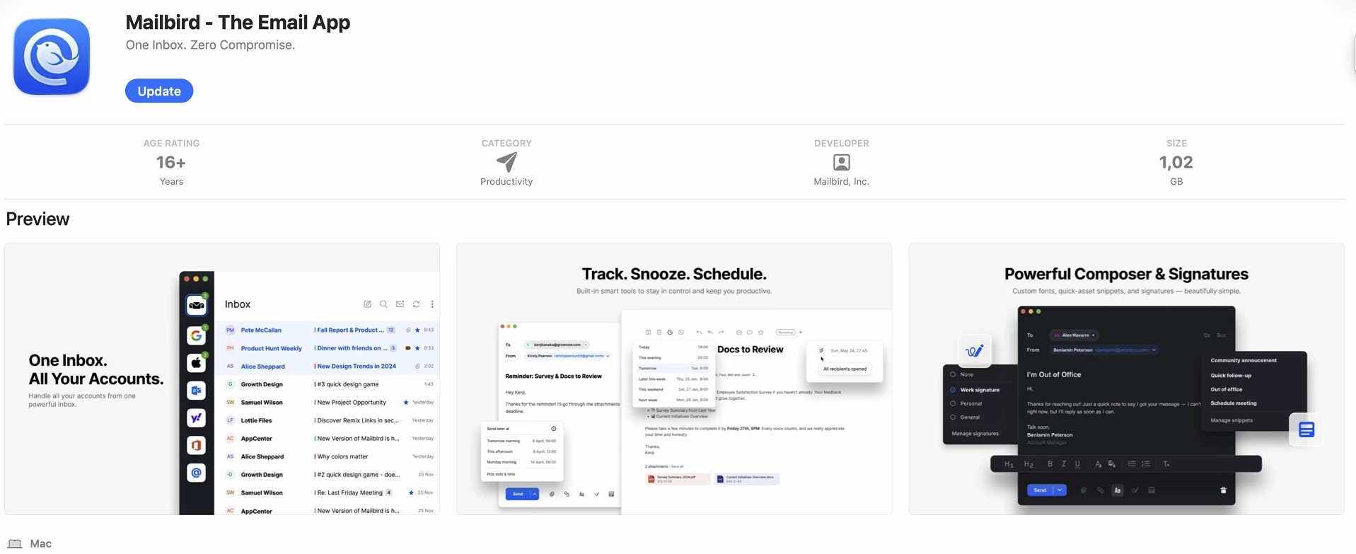 Mailbird Next listing in the Apple App Store