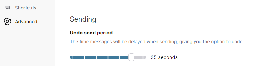 Undo send period setting in Mailbird Next Advanced settings
