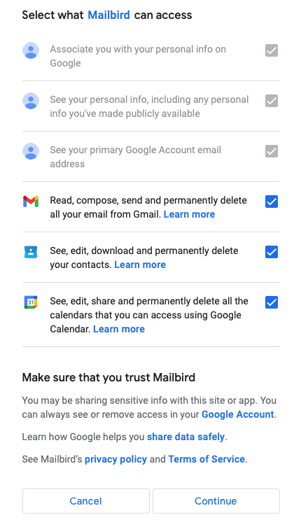 mailbird gmail authentication